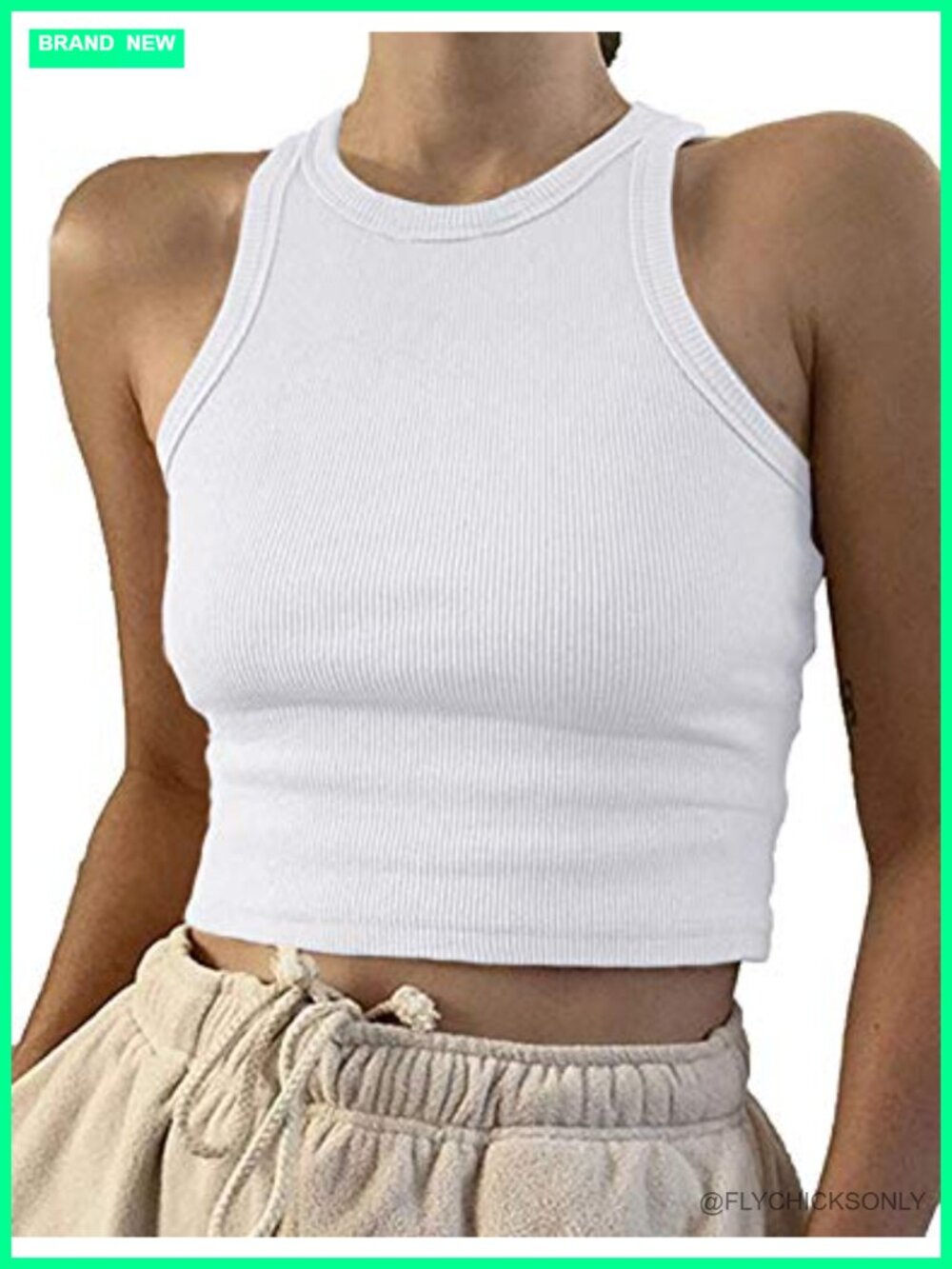Women's Sleeveless Rib-Knit Crop Tank Top Racerback High Neck Basic